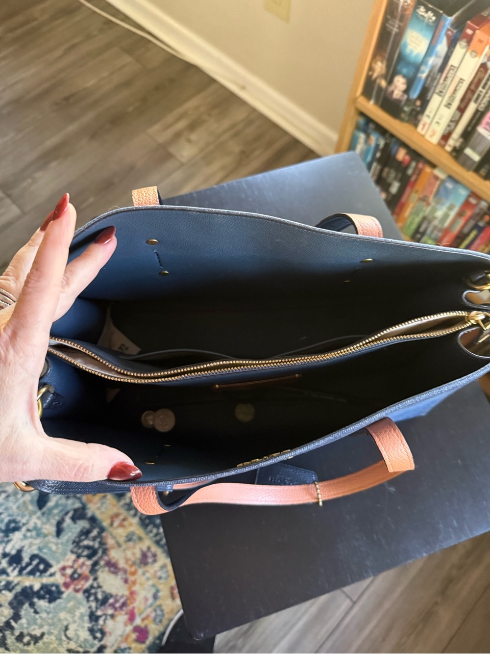 Coach Denim Shoulder Bag in Blue with Tan Straps - Picture 5 of 5